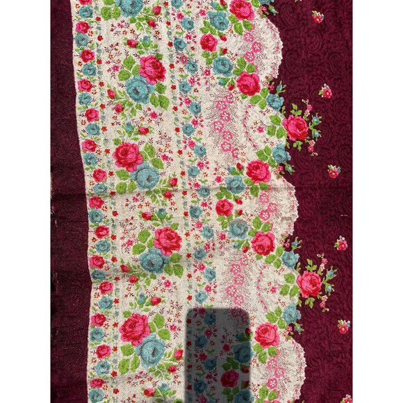 Antique 1909 Romanian Textile Art Wool Floral Shawl Hand Tied Fringe Floral - Picture 8 of 10